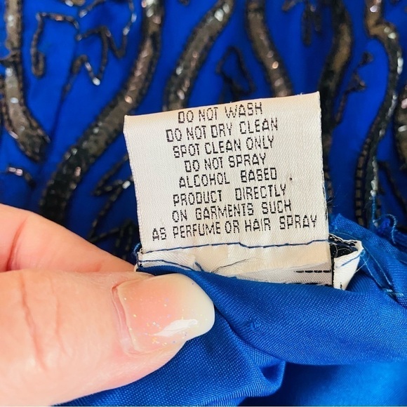 Stenay Vintage Royal Blue Silk with Black Sequins Beaded Formal Dress Size 12 - Picture 9 of 9